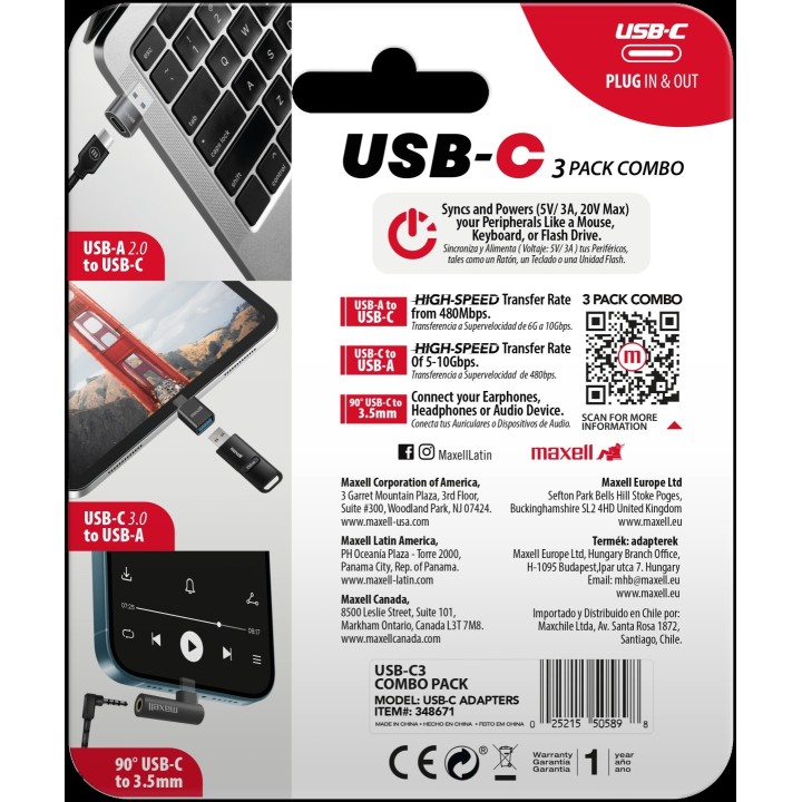 MAXELL 348671 ADAPTADOR USB-C3 COMBO PACK USB-C