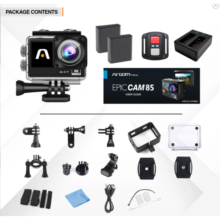 ARGOM CÁMARA DE ACCIÓN EPIC 85 4K ULTRA HD CON CONTROL REMOTO Y PANTALLAS DUALES