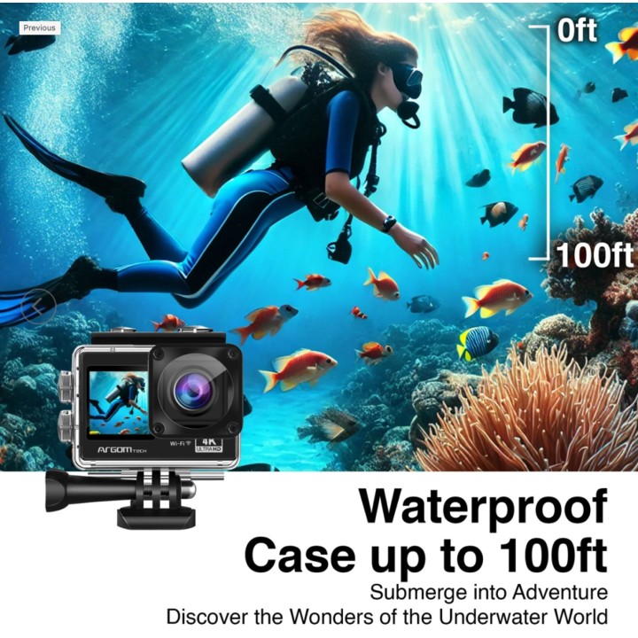 ARGOM CÁMARA DE ACCIÓN EPIC 88 4K ULTRA HD CON CONTROL REMOTO Y PANTALLAS DUALES