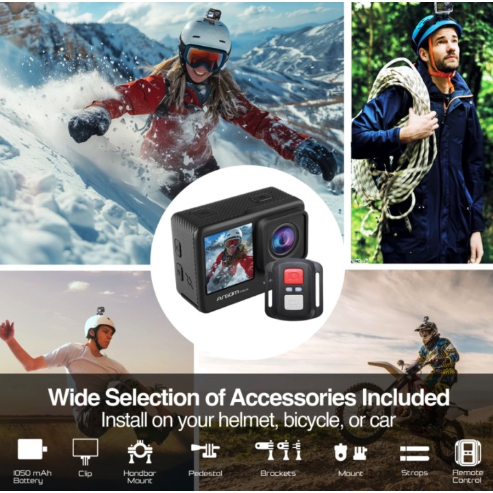 ARGOM CÁMARA DE ACCIÓN EPIC 88 4K ULTRA HD CON CONTROL REMOTO Y PANTALLAS DUALES