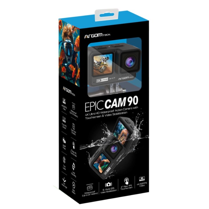 ARGOM CÁMARA DE ACCIÓN EPIC 90 4K ULTRA HD CON CONTROL REMOTO Y PANTALLAS DUALES