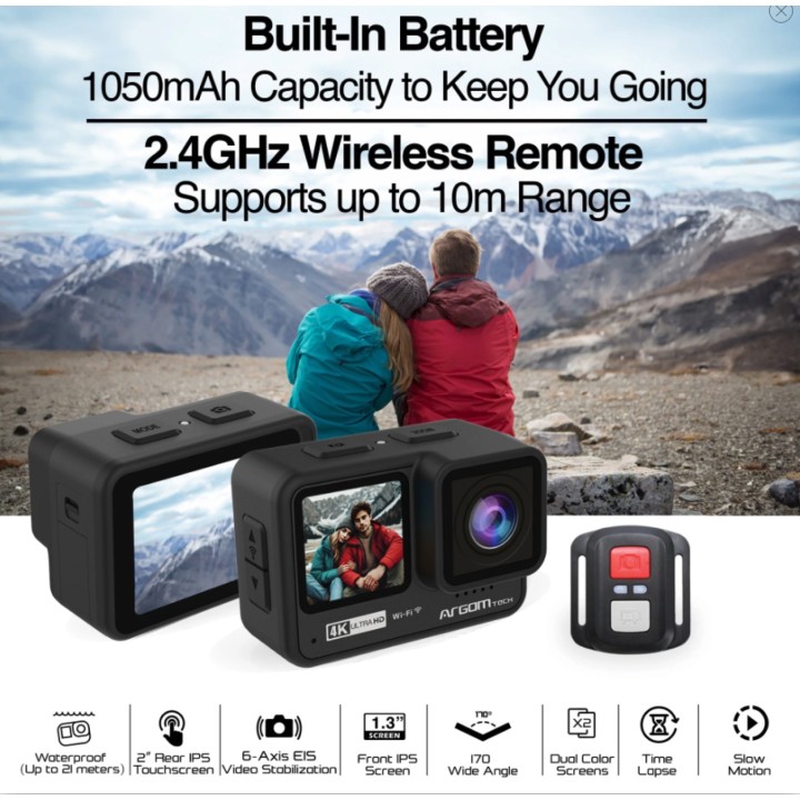 ARGOM CÁMARA DE ACCIÓN EPIC 90 4K ULTRA HD CON CONTROL REMOTO Y PANTALLAS DUALES