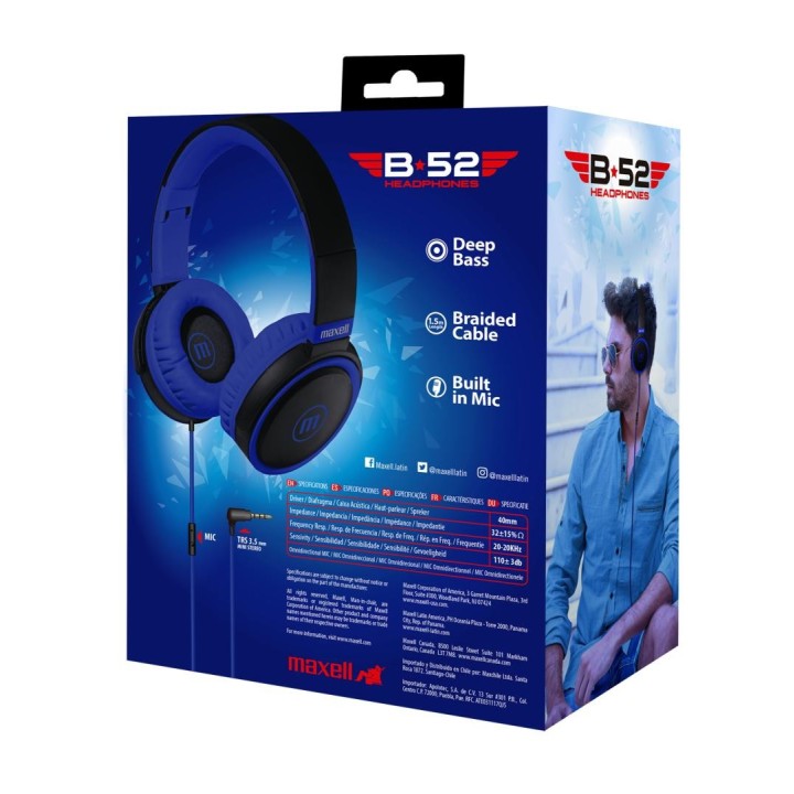 MAXELL 347854 AUDIFONO DIADEMA CON MIC HP-B52 AZUL