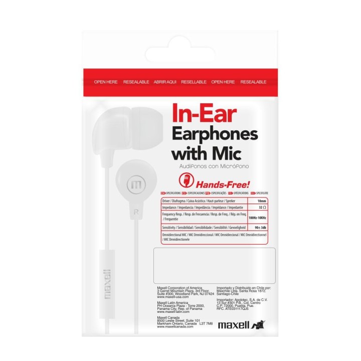 MAXELL 347946 AUDIFONO INTRAUDITIVO CON MIC BLANCO