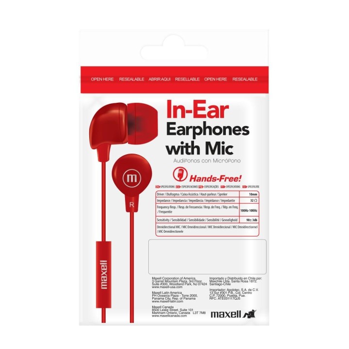 MAXELL 347947 AUDIFONO INTRAUDITIVO CON MIC ROJO