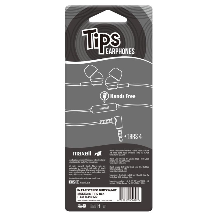 MAXELL 348120 AUDIFONO INTRAUDITIVO IN-TIPS NEGRO
