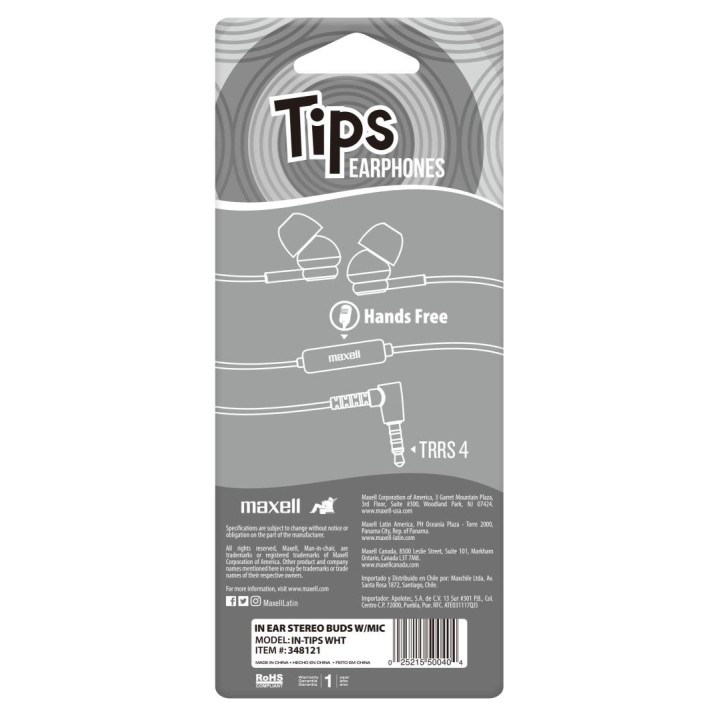MAXELL 348121 AUDIFONO INTRAUDITIVO IN-TIPS BLANCO