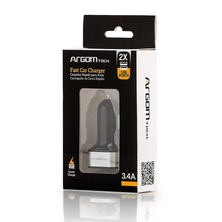 ARGOM AC-0112BK CARGADOR RAPIDO 2 USB CARRO
