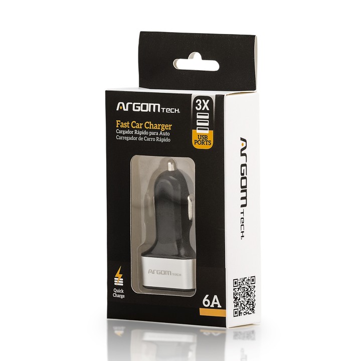 ARGOM AC-0113BK CARGADOR 3 USB PARA CARRO