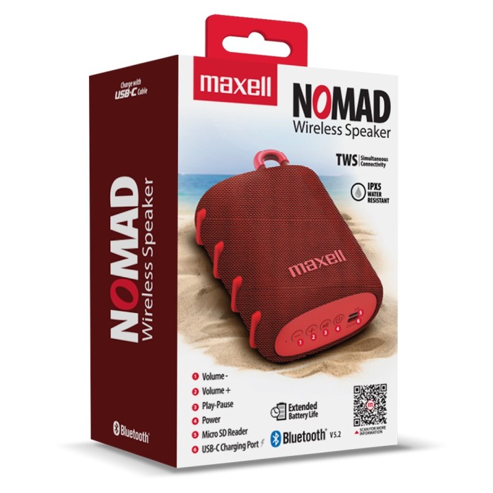 MAXELL 348554 PARLANTE INALAMBRICO NOMAD RED