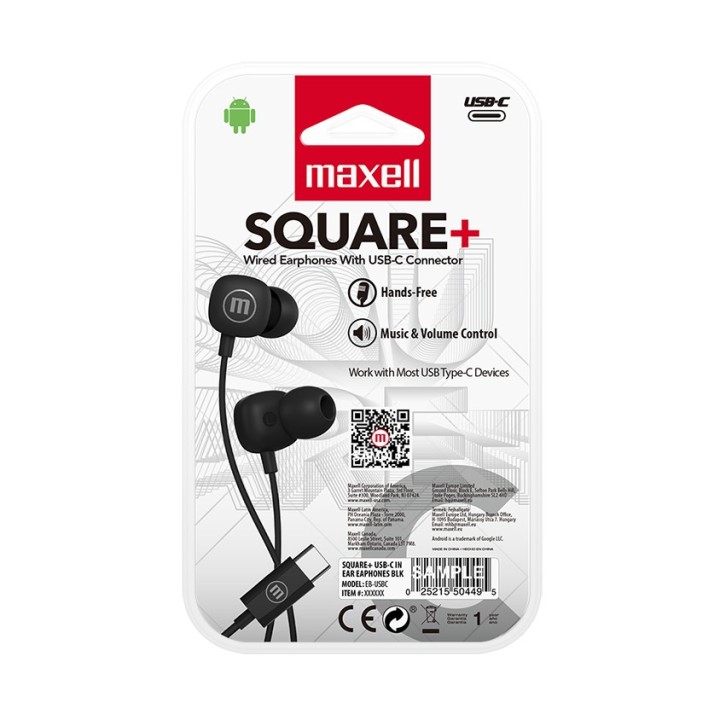 MAXELL 348566 AUDIFONO INTRAUDITIVO SQUARE TIPO C NEGRO