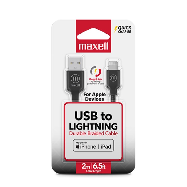 MAXELL 348590 CABLE USB USB A LIGHTNING CARGA RAPIDA 2MTS NEGRO