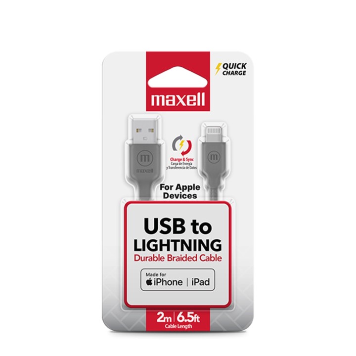 MAXELL 348591 CABLE USB USB A LIGHTNING CARGA RAPIDA 2MTS GRIS