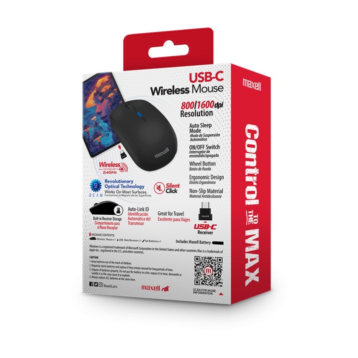 MAXELL 348641 RATON MOWR-200C Inalámbrico Tipo C