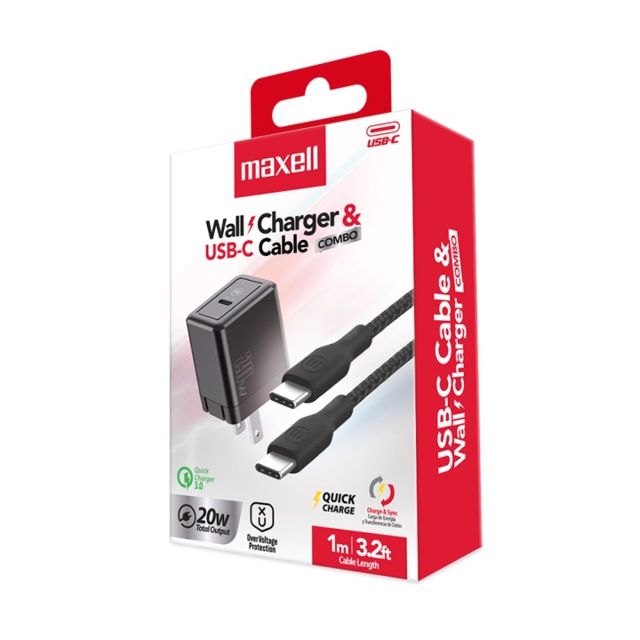 MAXELL 348644 CARGADOR DE PARED 20 W USB C Y CABLE C-C